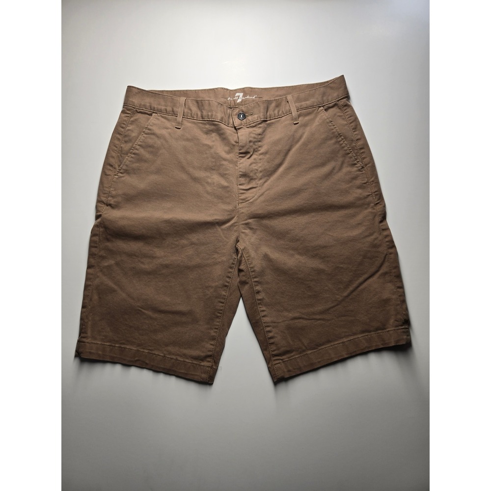 7 For All Mankind Mens Brown Chino Shorts Size 33 Cotton Stretch Flat Front